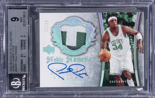 2005-06 UD "Exquisite Collection" Noble Nameplates #NNPP Paul Pierce Signed Game Used Patch Card (#17/25) – BGS MINT 9/BGS 10